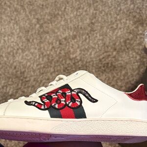 Gucci White and Red Sneakers with Snake Design